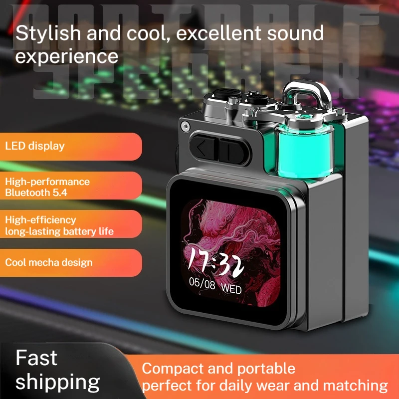 

K15 Speaker Cool Mecha Style LED Screen Compact Portable TF Card Supported Metal Gaming Trendy RGB Ambient Light High-Power