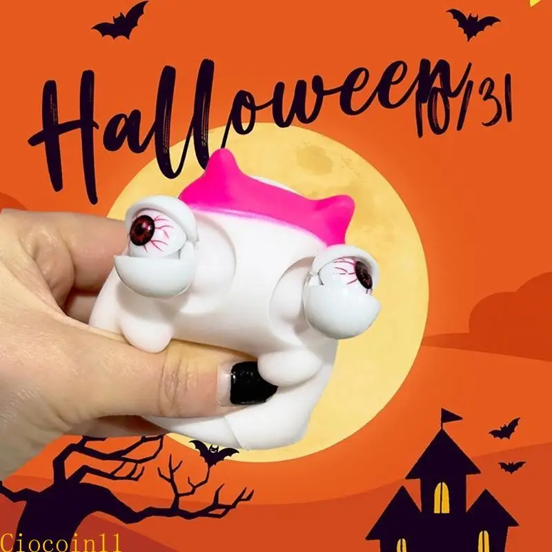 Y1UB Novelty Eyes Popping Prank Halloween Theme Squeeze Toy Novelty Gag Table Toy Decompressing Pinch Stress Toy Skeleton