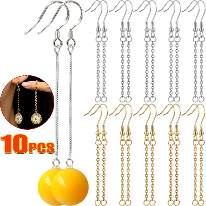 

10pcs Stainless Steel Earring Hooks Wires Extension Chain Connector For DIY Hypoallergenic Dangle Ear Jewelry Material Findings