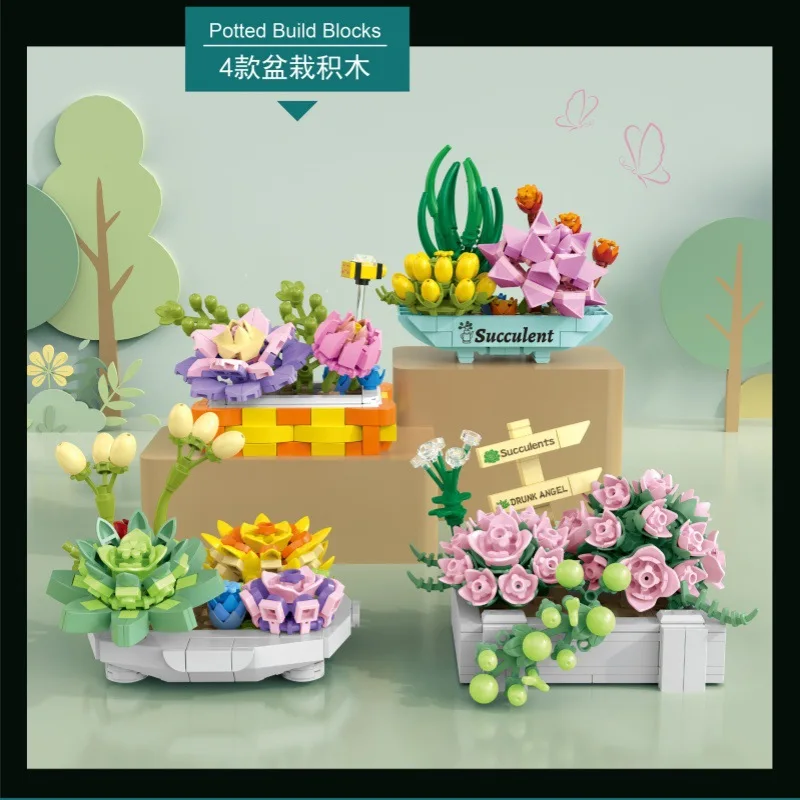 

DIY Building Blocks Flower Pot Bonsai Simulation Eternal Flower Home Decoration Assembly Toy Gift for Kids Adults