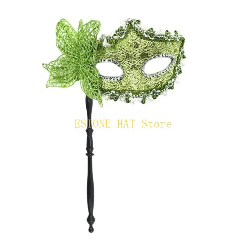 49MF Halloween Party Mask with Holding Pretty Masquerade Mask Half Face Mask Butterfly Mask Evening Prom Mask