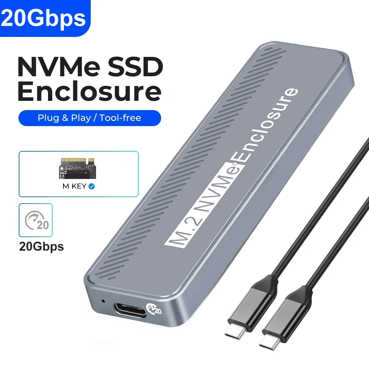 NVMe M.2 SSD 인클로저, PCIe M.2 SSD 케이스, 휴대용 USB C 3.2 Gen2 외장 어댑터, 맥북 PC 하드 디스크 박스용, 20Gbps ,NVMe M.2 SSD Enclosure NVMe NGFF 20Gbps PCIe M.2 SSD Case Portable USB C 3.2Gen2 External Adapter for Macbook PC Hard Disk Box 