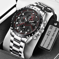 2024 LIGE Men Watch Fashion Quartz Watch Mens Top Brand Luxury All Steel Business Waterproof Sport Watch Relogio Masculino+BOX