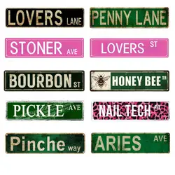 Metal Aluminium Signs LOVERS ST BOURBON ST Signs Vintage Bar Club Man Cave Home Kitchen Wall Art Decor Funny Signs Decor