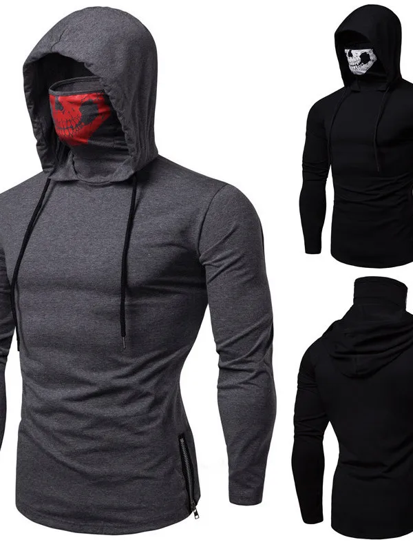 

Men's Long Sleeve Hoodie T-Shirt Halloween Elastic Fitness Skeleton Mask Design Breathable Polyester Cotton Blend Citywalk Wear
