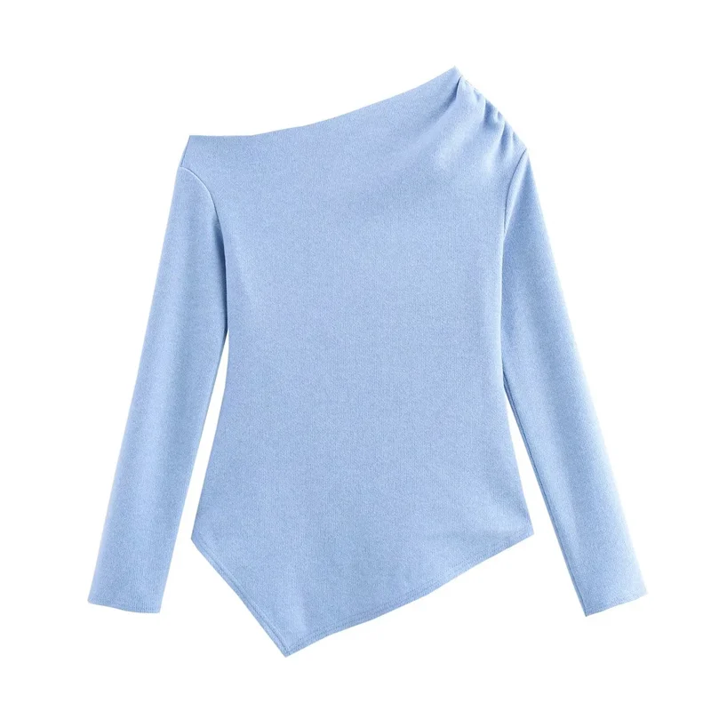 Autumn Women's Asymmetric Knit Top 2024 New Fashion Casual Strapless Pullover Sweater Top Short Women's Sweater