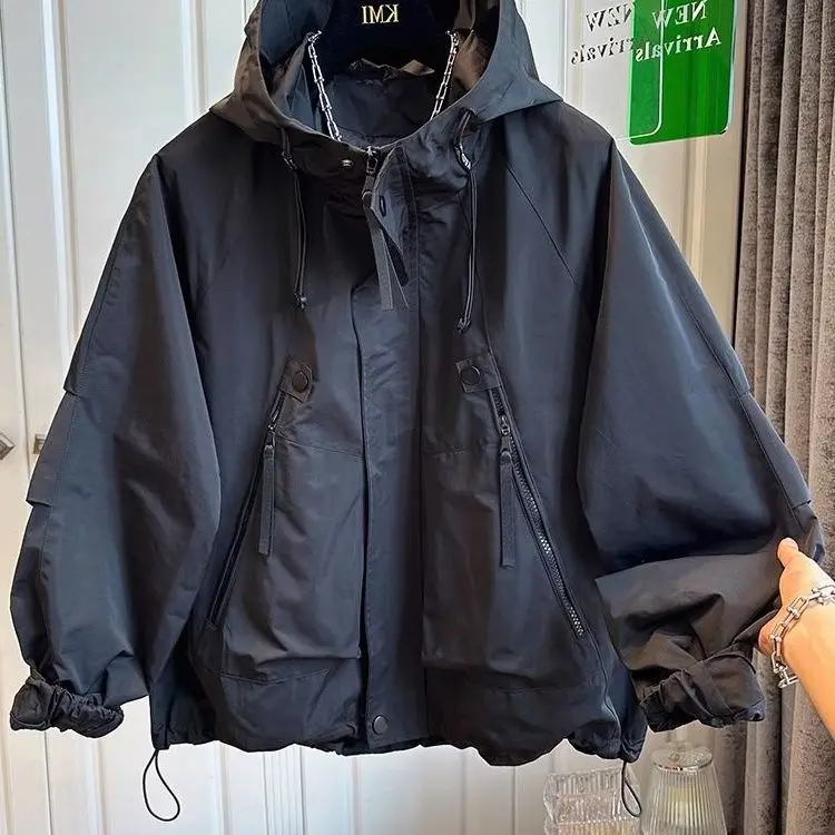 2025 primavera e outono nova jaqueta feminina viajando solto com capuz quente jaqueta à prova de vento