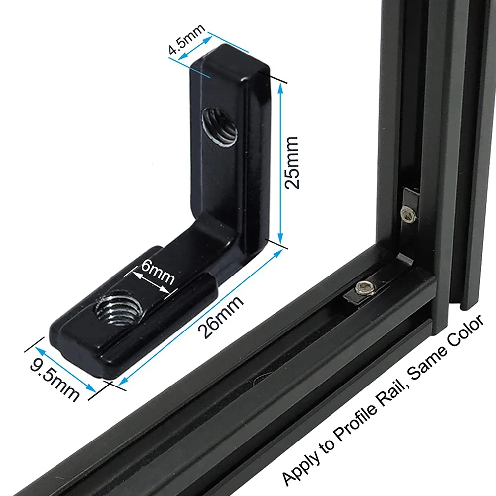 [A93Z!】 20S L Shape Black Inner Corner Connector Joint Bracket With Screws For 2020 Aluminum Profile With Slot 6Mm