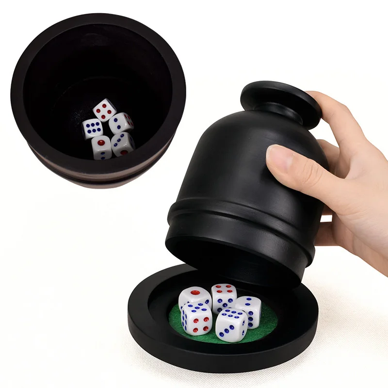 

Набор черных кубиков из цельного дерева, шейкер для кубиков с крышкой и 5 акриловыми кубиками, роскошные кубики для барных вечеринок, семейных игр