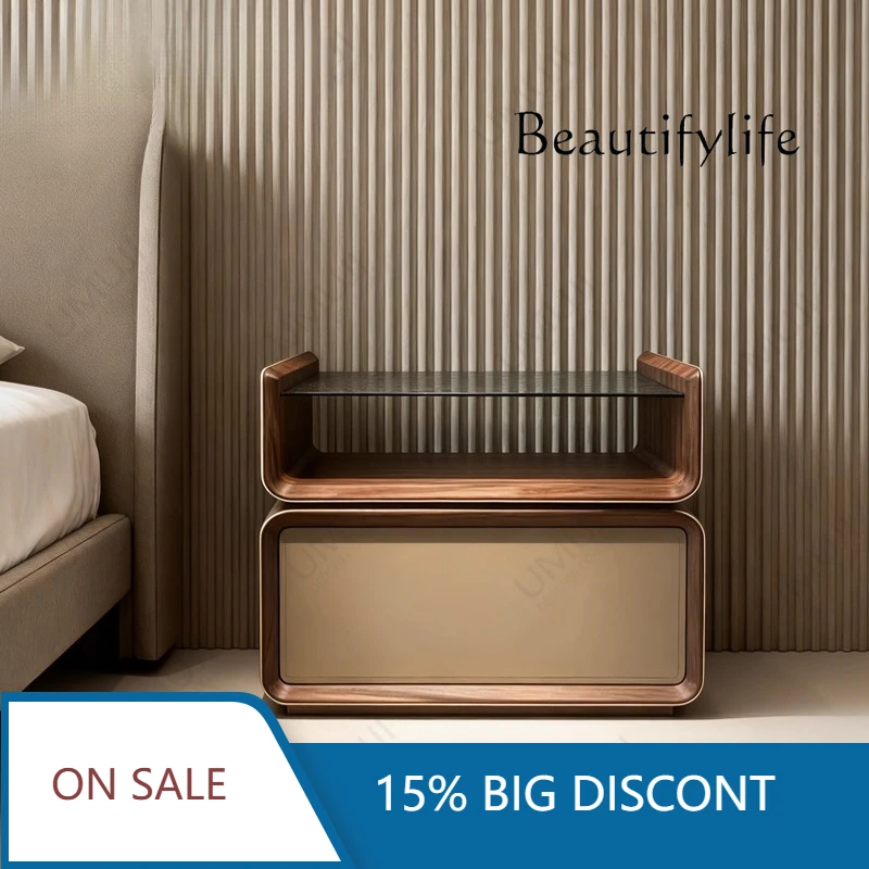 

BK New Italian Minimalist Saddle Leather Bedside Table Medium Antique Bedroom Creative Rotating High-end Bedside Table