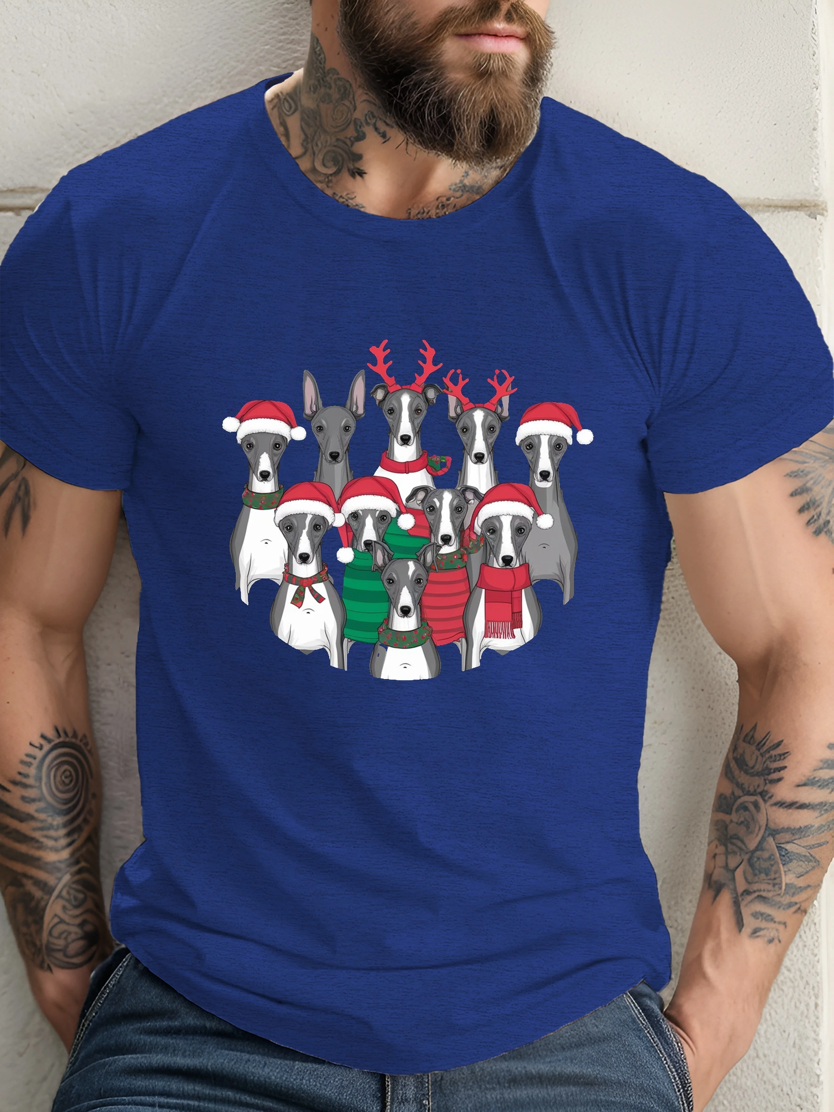 Greyhound Merry Christmas T-Shirt 100% Cotton O-Neck Short Sleeve Summer Casual Mens T-shirt Streetwear