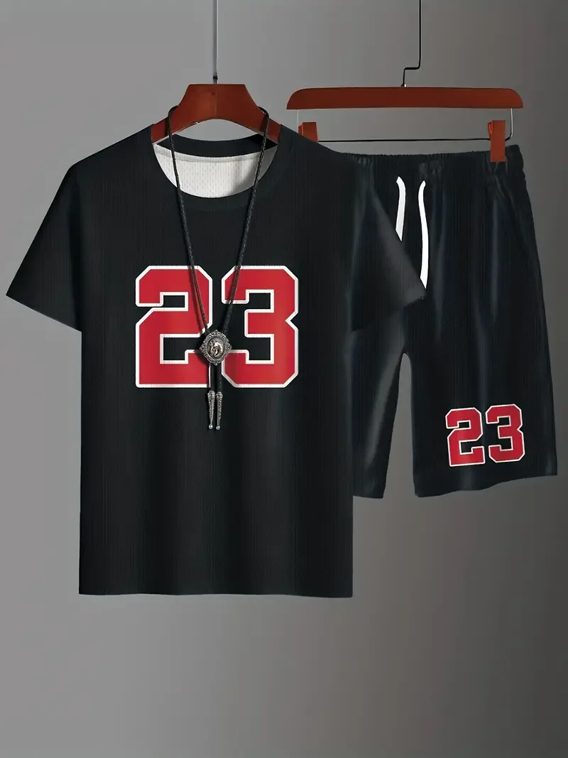 

Футболка и шорты с 3D-принтом, комплект из 2 предметов, футболка с круглым вырезом и шорты, модная простая повседневная спортивная одежда с коротким рукавом, лето