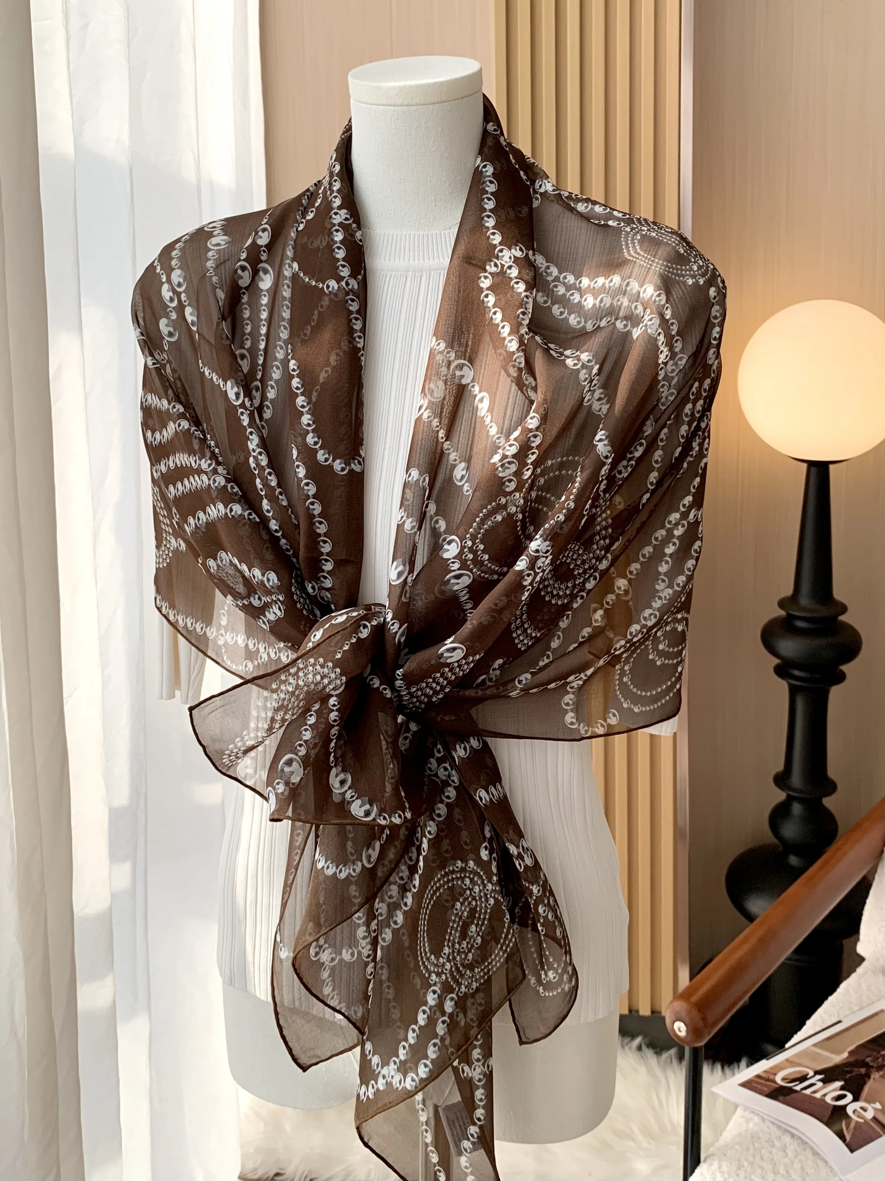

New 100% pure silk chiffon scarf, luxurious and fashionable sun-protective scarf, beach decoration shawl, festival gift