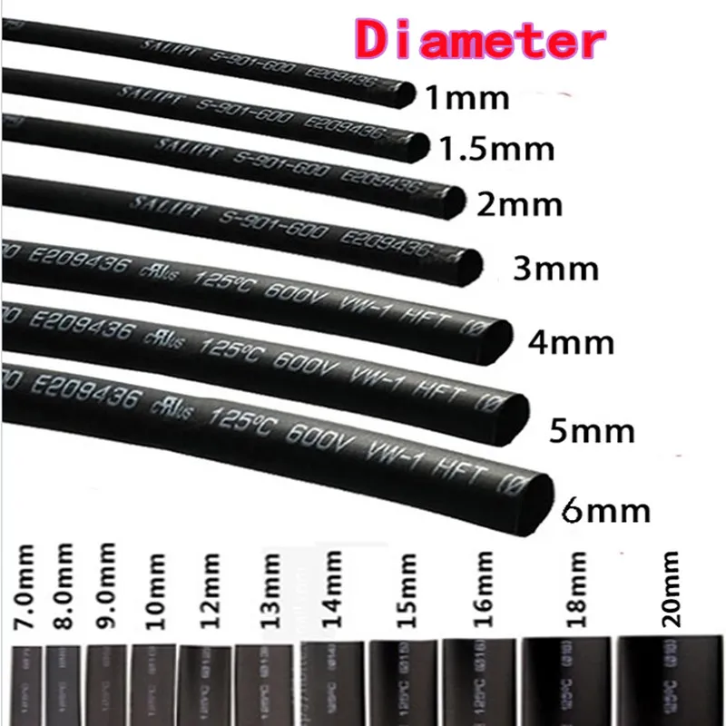 Premium Heat Shrink Tube, Black & Clear, Diameter: 1/2/3/4/5/7/8/9/12/14/18MM, Electrical Sleeving Length 5m