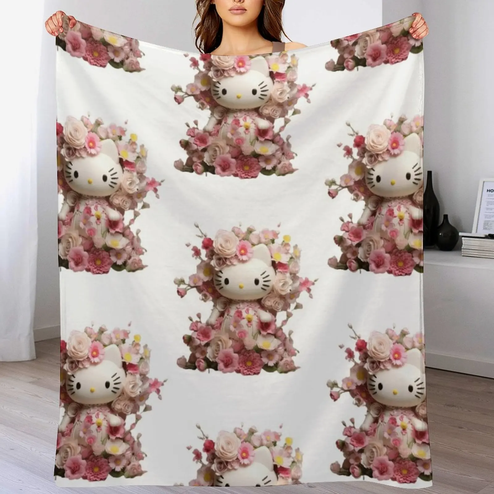 

Hello, kitten, flowers Throw Blanket Nap Bed Fashionable Blankets