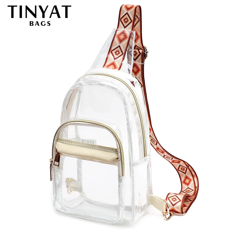 TINYAT Clear Transparent Chest Bag for Women, Lightweight Waterproof Crossbody Purse, Stadium Approved for Sports and Concerts