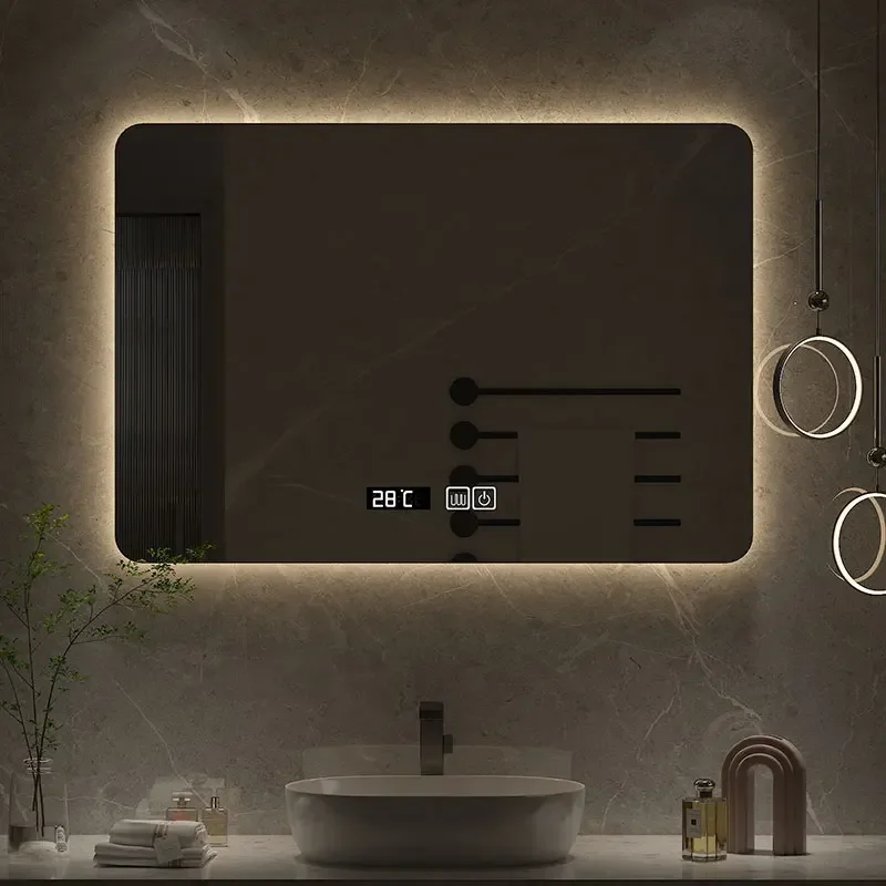 

50x70CM LED Bathroom Mirror 3 Color Adjustable Backlight Square Smart Hotel Bedroom Defogging Decorative Mirror