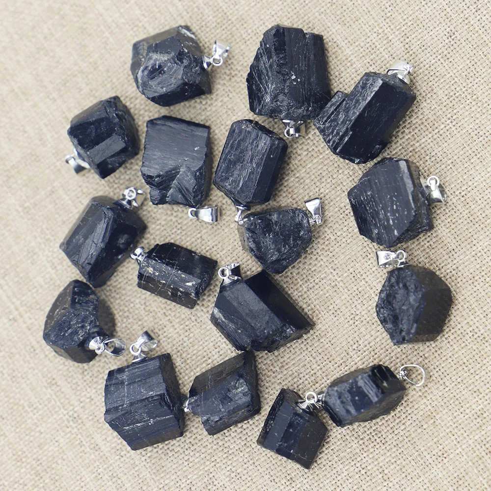 [Promotion] High Quality Natural Black Rough Irregular Column Tourmaline Tomalin Raw Ore Necklace Pendant DIY Jewelry 20Pcs/Lot