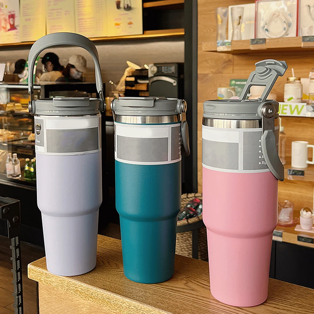 Replaceble Tumbler Flip Straw Lid with Handle Spill Proof Dustproof Tumbler Lid Splash Resistant for Stanley 20/30oz Cup