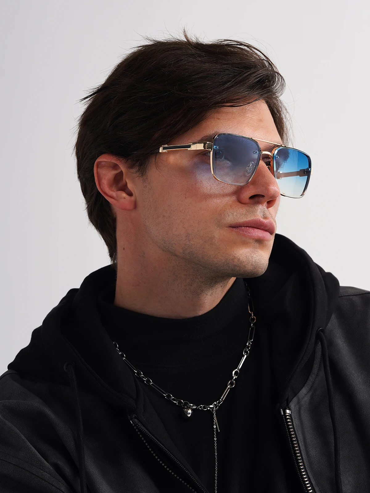 

Ruiao Square Mens Designer Sunglasses Metal Frame Gradient Luxury Shades UV400 Rectangle Pilot Sun Glasses for Men