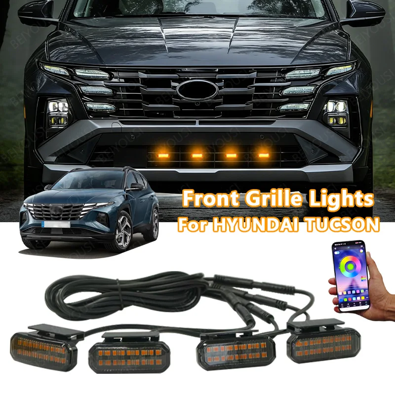 For HYUNDAI TUCSON 18LED Front Grille Light /Driving/Position Lights Car Daytime Running Light Wheel Eyeb Car LED Signal Lamps