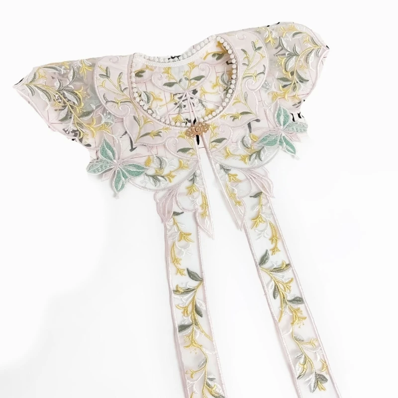 Oriental Collar Shawl with Floral Pearls Butterfly Organza Embroidered Collar