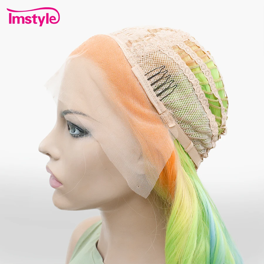 Imstyle Colorful Wig Synthetic Lace Front Wig Ombre Orange Green Blue Wigs For Women Long Wavy Wig Heat Resistant Fiber