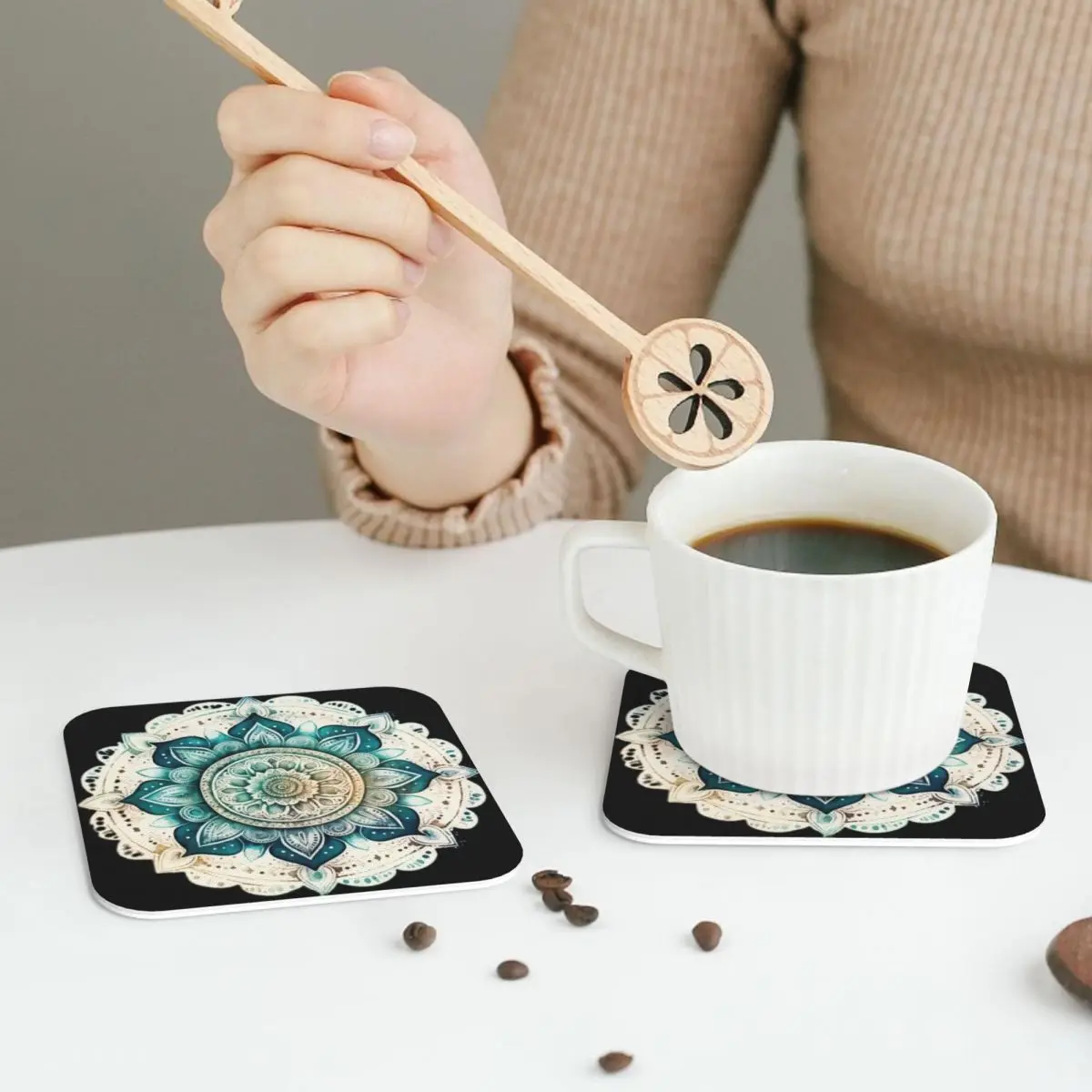 BOHOCHIC MANDALA IN BLUE Coasters Kitchen Placemats Non-slip Insulation Cup Coffee Mats For Decor Home Tableware Pads Set of 4