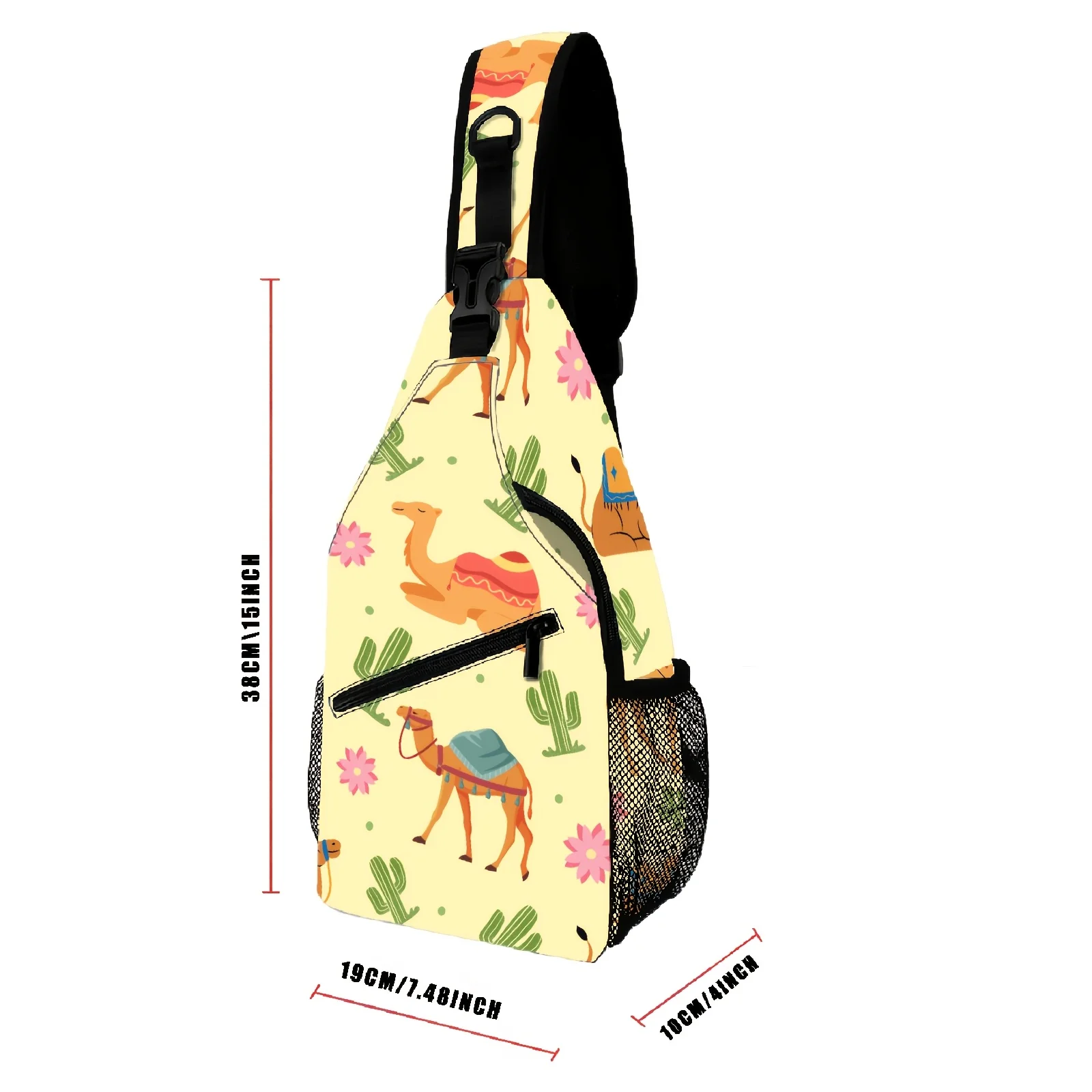 1pc Fashionable Design, Printed Desert Elements Chest Bag with Camel Cactus Pattern, Fresh And Unique Style