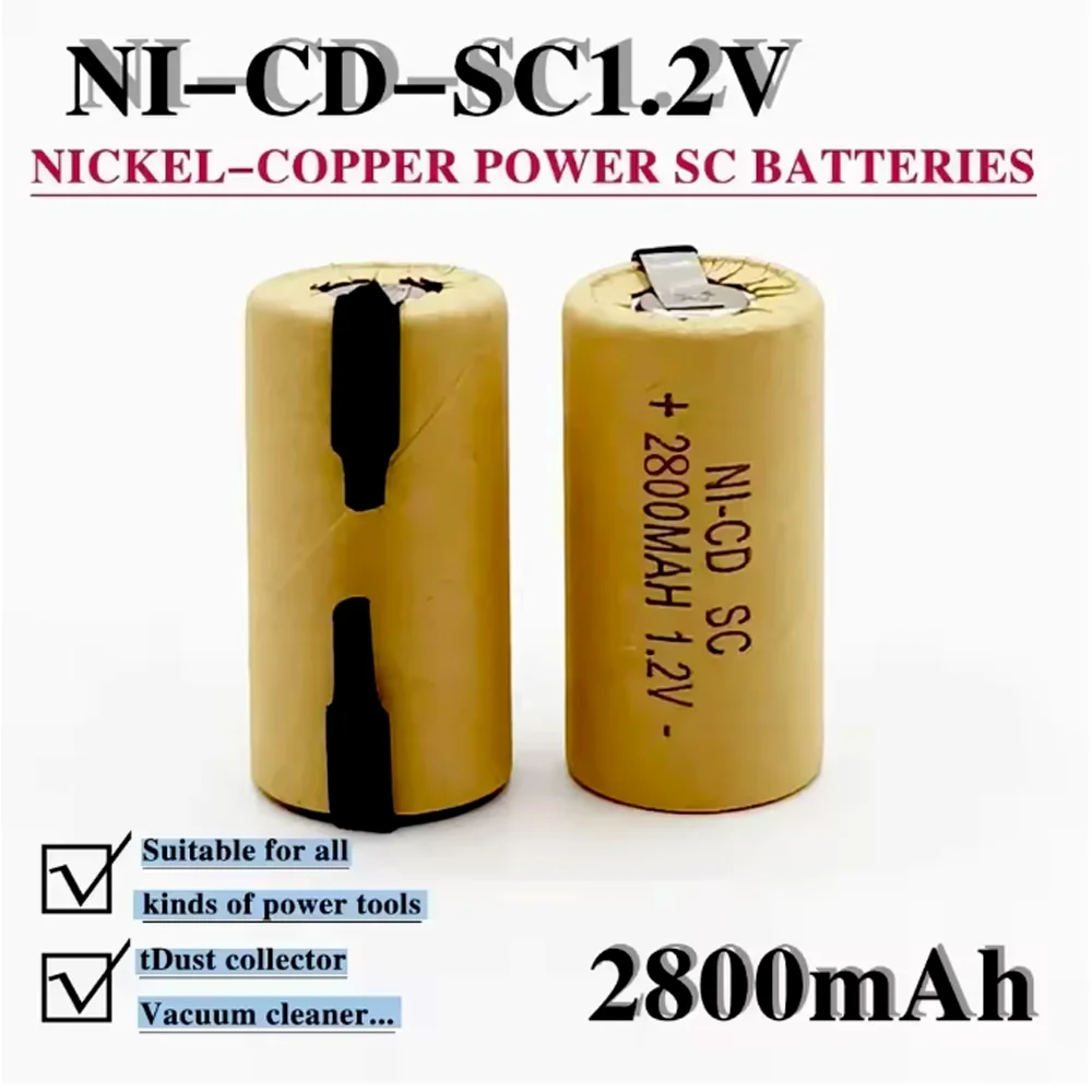 

Sub C Ni-Cd Rechargeable Battey Screwdriver Electric Drill SC Batteries 1.2V 2800mAh With Tab Power Tool NiCd SUBC Cells