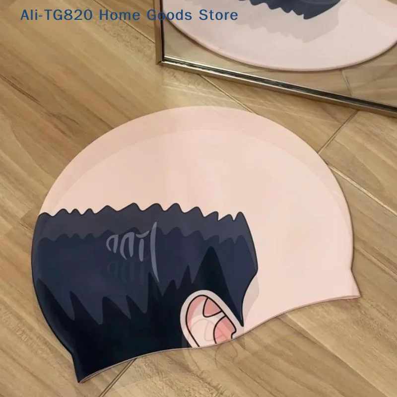 [TG820]Funny Bald Head Swim Cap - Mediterranean Print PolyesterSwimming Hat For Cosplay & Pools