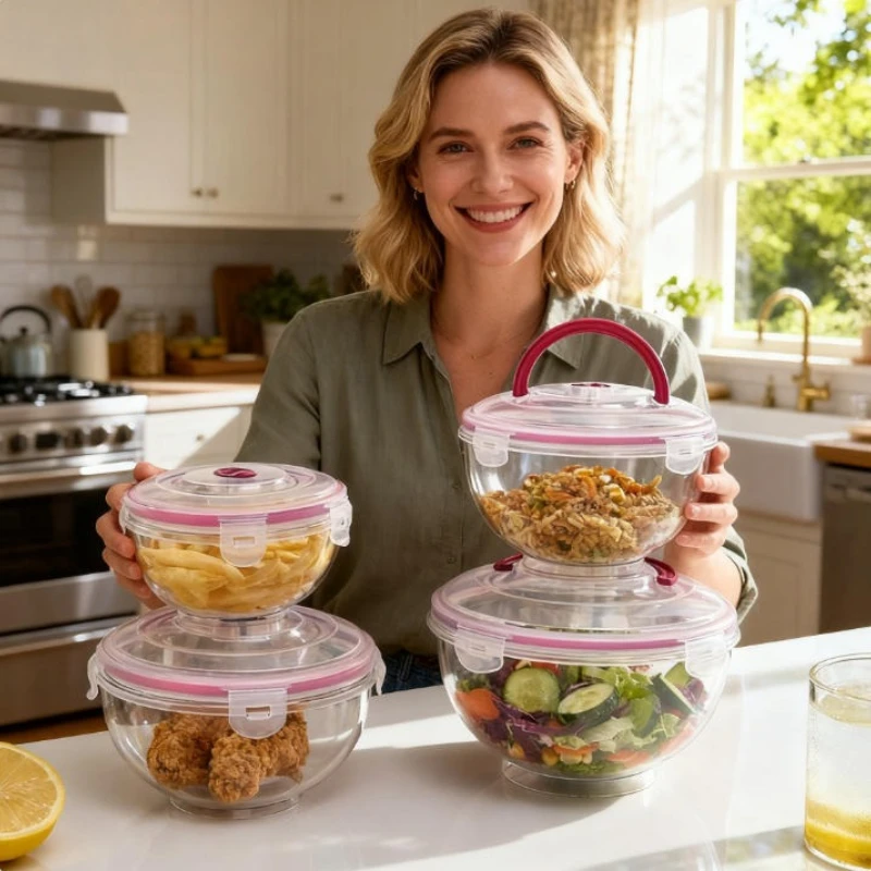 Высококачественная герметичная коробка для хранения продуктов питания из 4 предметов с удобной в очистке и ручкой, подходящая для приготовления еды и коробки для бенто