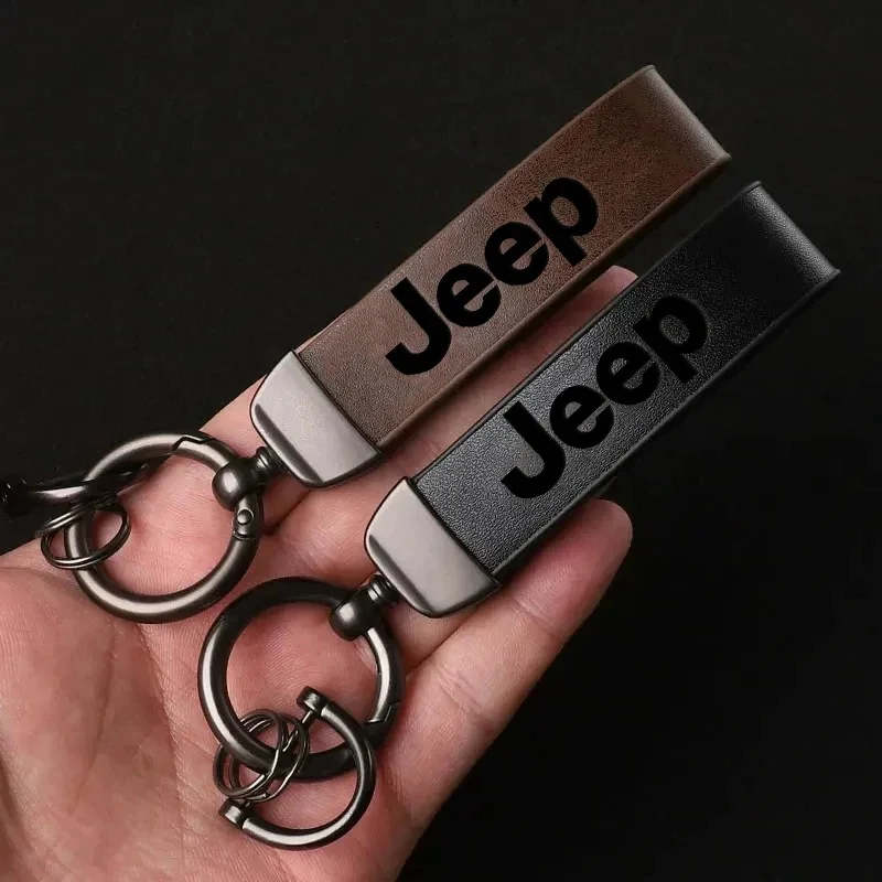 

Luxury Leather Car Key Fob Holder Keychain for Jeep Renegade Wrangler JK JL Grand All Series Auto Key Ring Interior Accessory