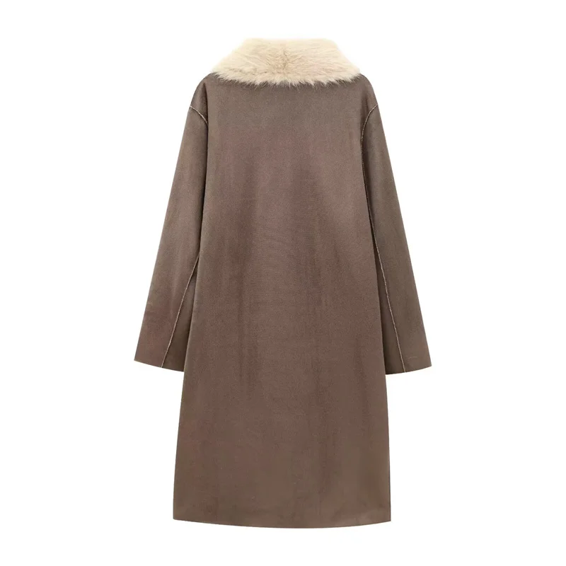 Guobioziy Women's Top 2026 New Style Long Reversible Leather And Fur Coat Korean Vintage Look That Hides Fat And Slims