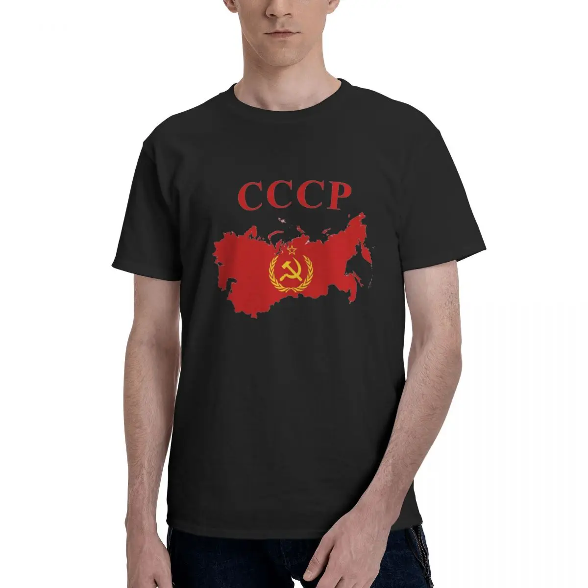 Футболка мужская классическая, хлопок, круглый вырез, звезда, Советский Союз, СССР, летняя