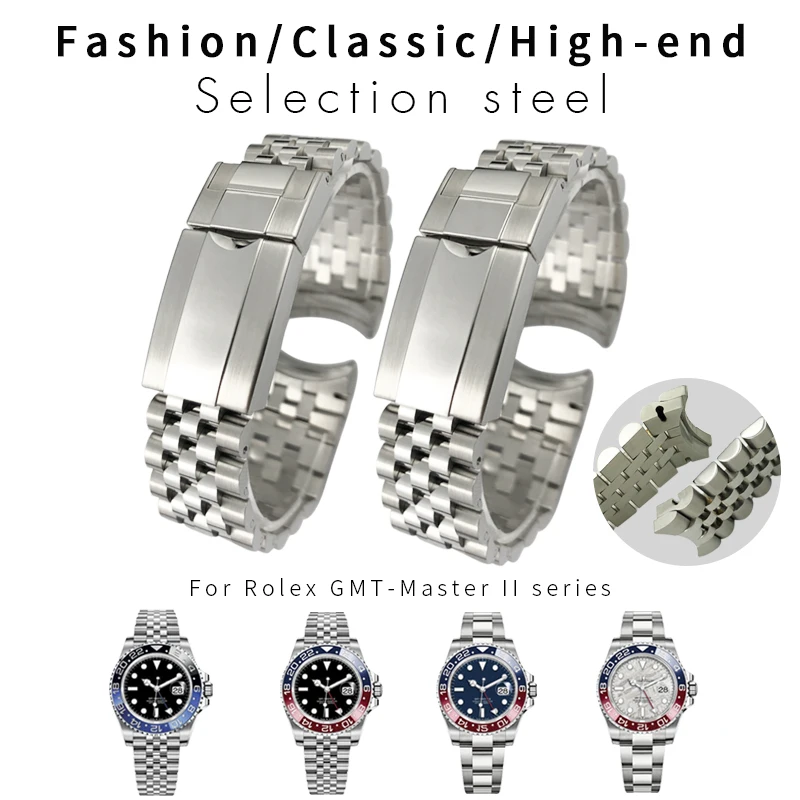 HAODEE 20mm 316L Solid Stainless Steel Watchband For Rolex GMT Master II Wrist Watch Band Bracelet Jubilee with Oyster Clasp