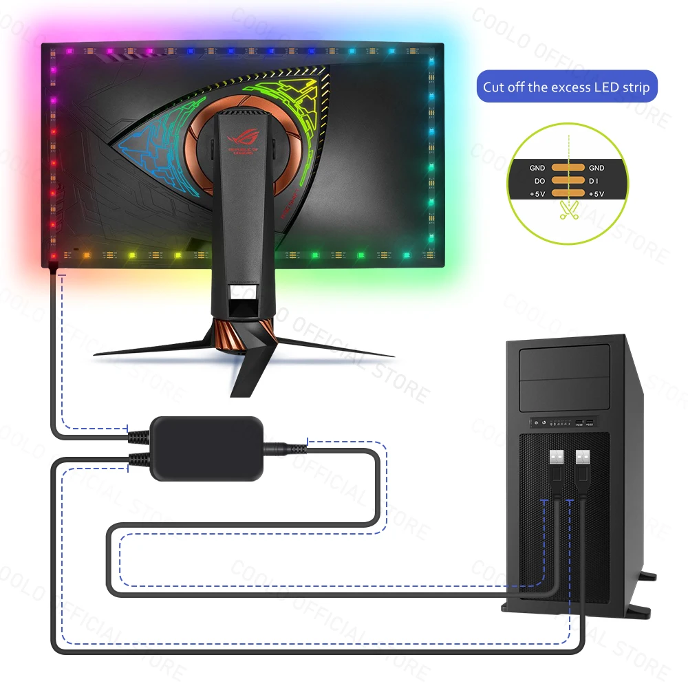 Ambient PC Backlight for Game E-Sports Computer Monitor, immersion Gaming Desktop Sync RGB LED Strip Light Screen Decor Lights