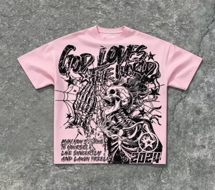 2026 Y2K Vintage Skeleton Pray Hand Graphic T Shirt Men Women Retro Spider Star Print Oversized Short Sleeve Punk Streetwear