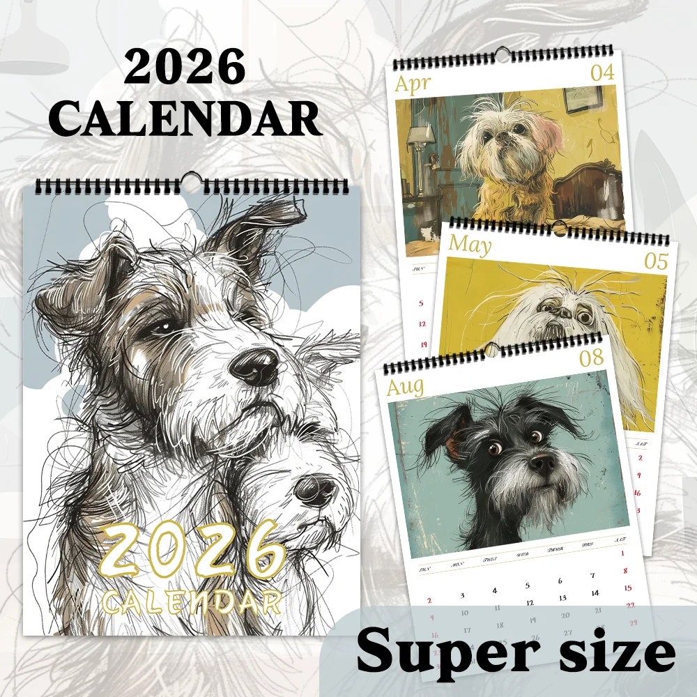 1 unidad, calendario para perros supergrande 2026: perro inclinado, 12 diseños diferentes, calendario de pared, cumpleaños, Navidad, regalo de Año Nuevo