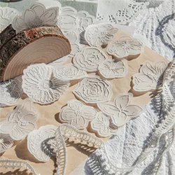 30 Pcs/pack White Flower Shape Vintage Scrapbook Paper Journaling Scrapbooking Supplies Kit Aesthetic Decorative Craft Paper