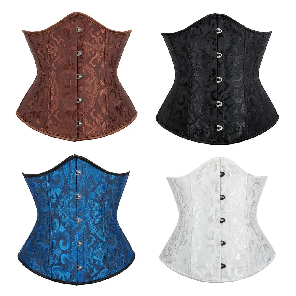 Abdominal Buckle Corset Women Underbust Corset Adjustable Back Strap Floral Bustier Jacquard Body Shaping Girdle Streetwear