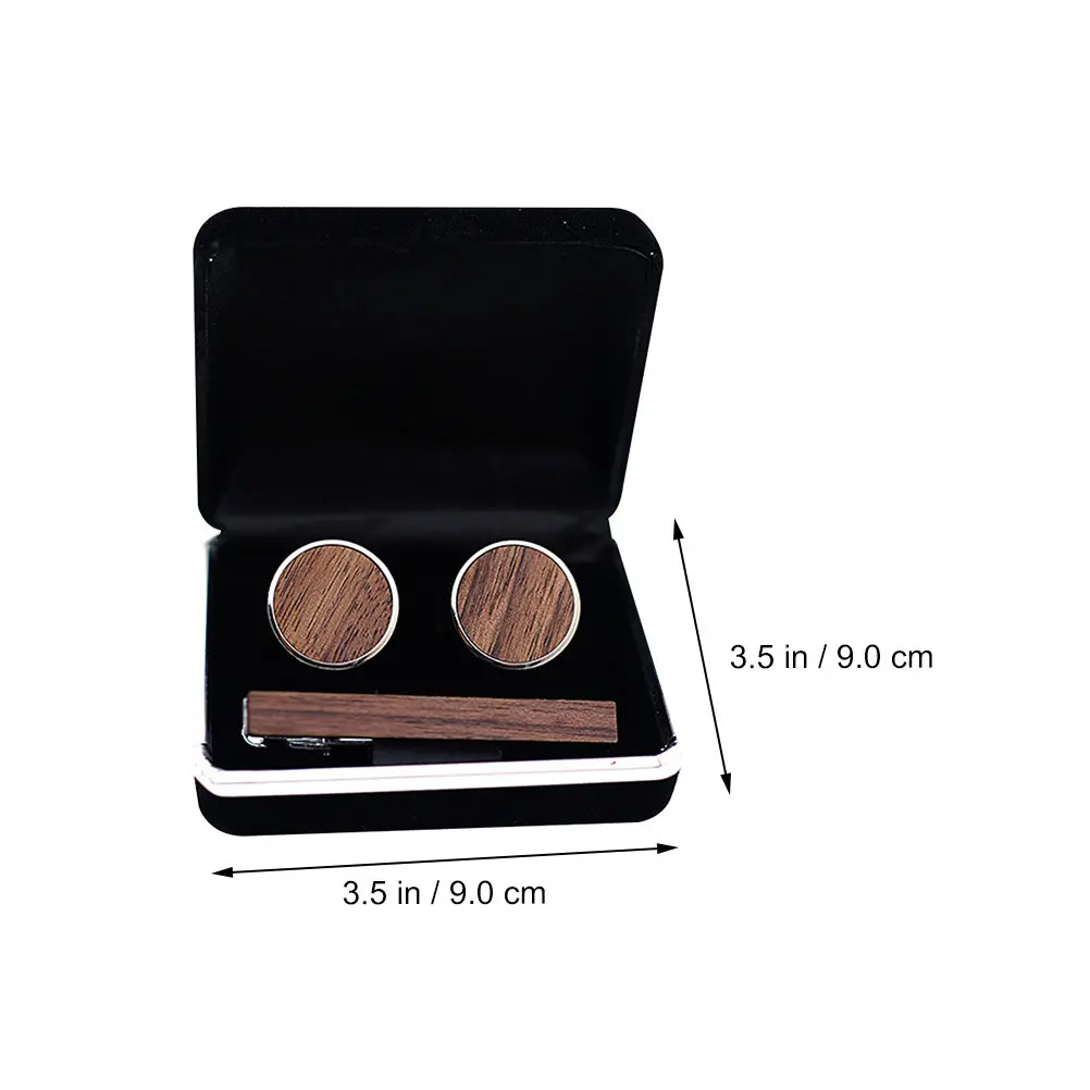 1Set Walnut Wood Men Tie Clip and Cuff Links Set Alloy Material Sturdy Necktie Fixing Clip Fashion Shirt Fastener Decorative