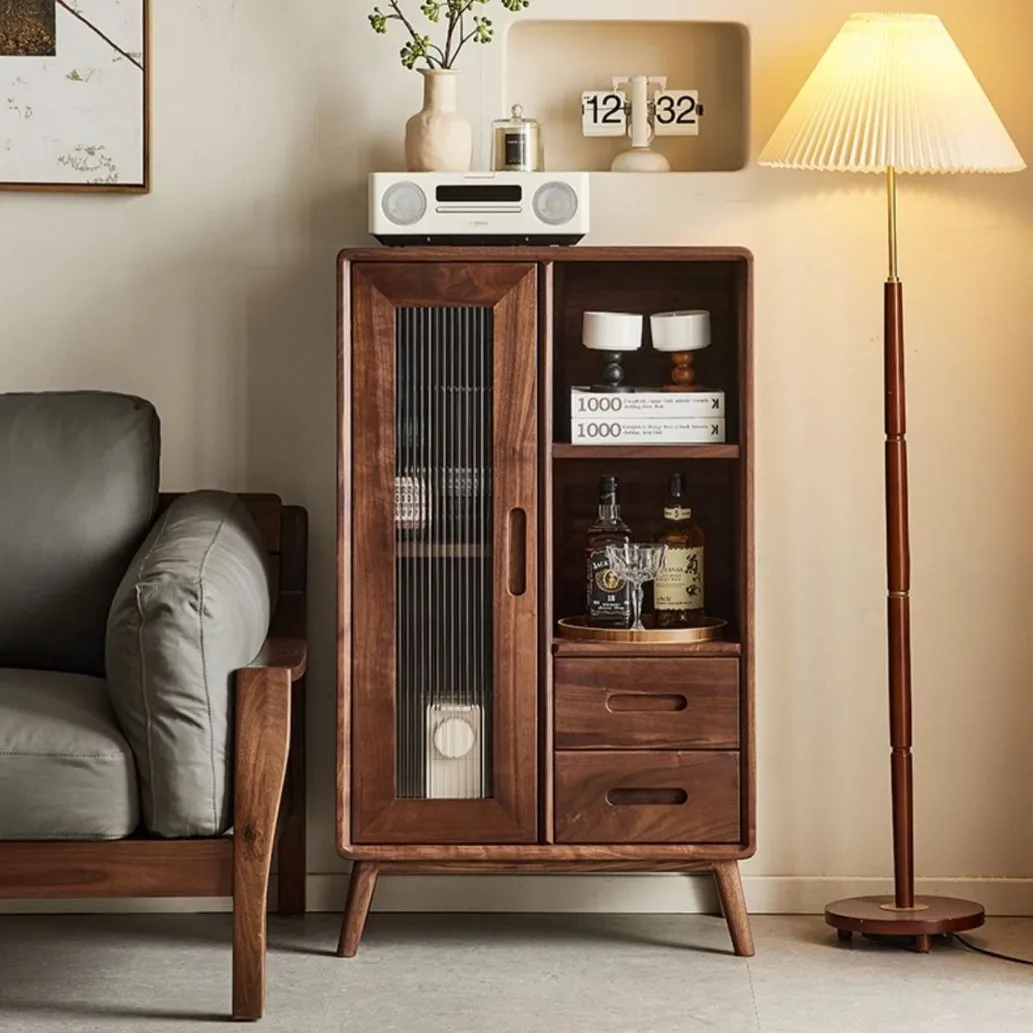 North American black walnut wine cabinet Nordic simple cherry wood all solid wood locker living room household tea side cabinet