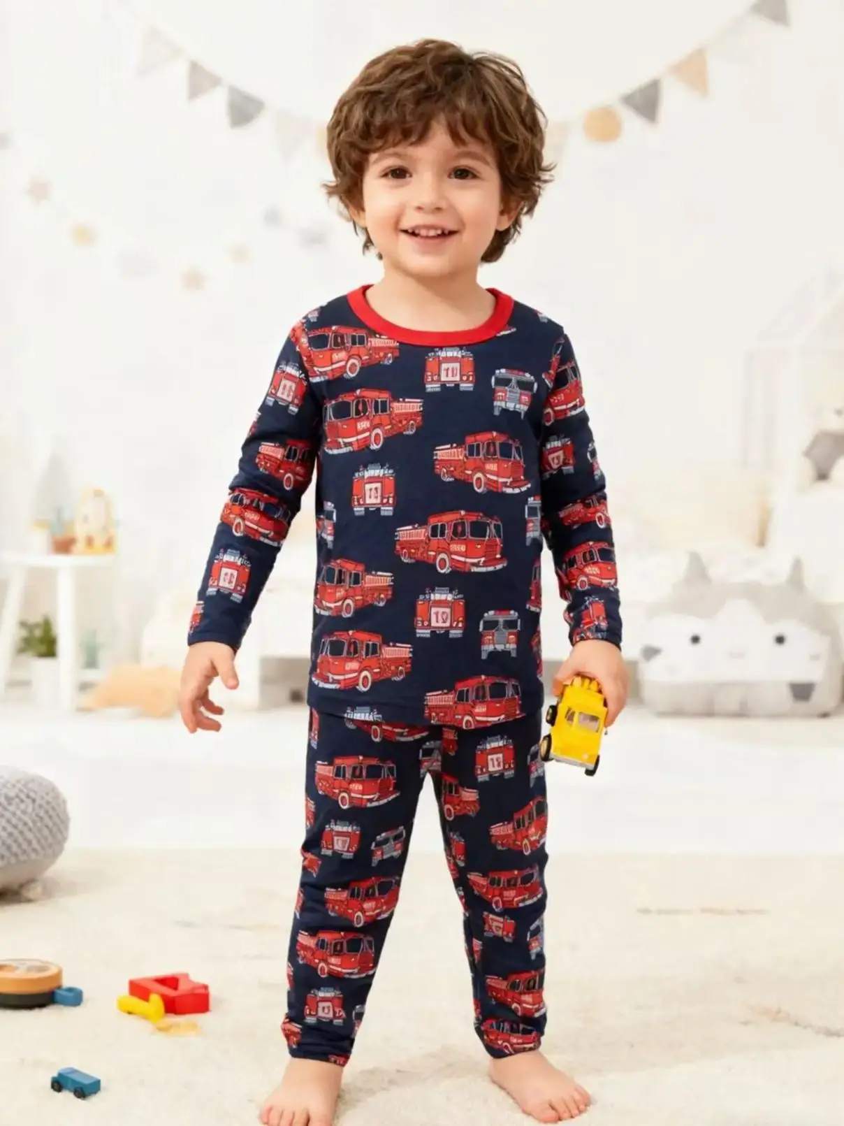 100% Baumwolle Kinder-Pyjama-Set für 1-8 Jahre alte Jungen und Mädchen, vollflächig bedruckter Cartoon-Pyjama, 2-teilig, bequemer Langarm-Hausanzug – Detail 2