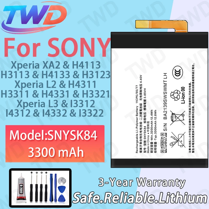 

SNYSK84 Large capacity 3300mAh Battery For Sony Xperia XA2/H4113 Batteries New High Quanlity+Free Tools