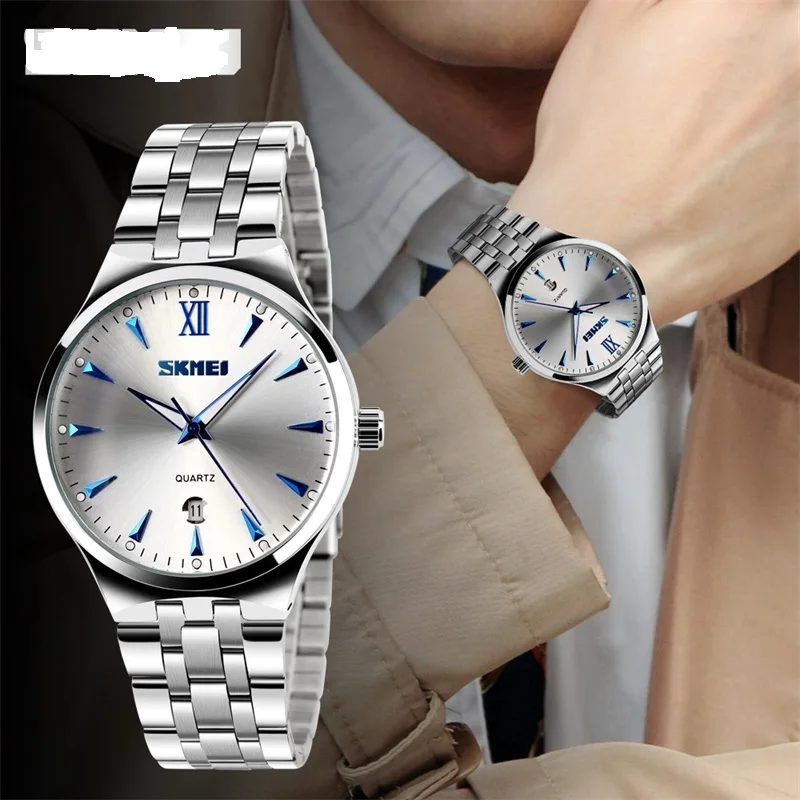 New Men Stainless Steel Band Alloy Quartz Watch 30M Water Resistant Simple Design Wristwatches for Couples