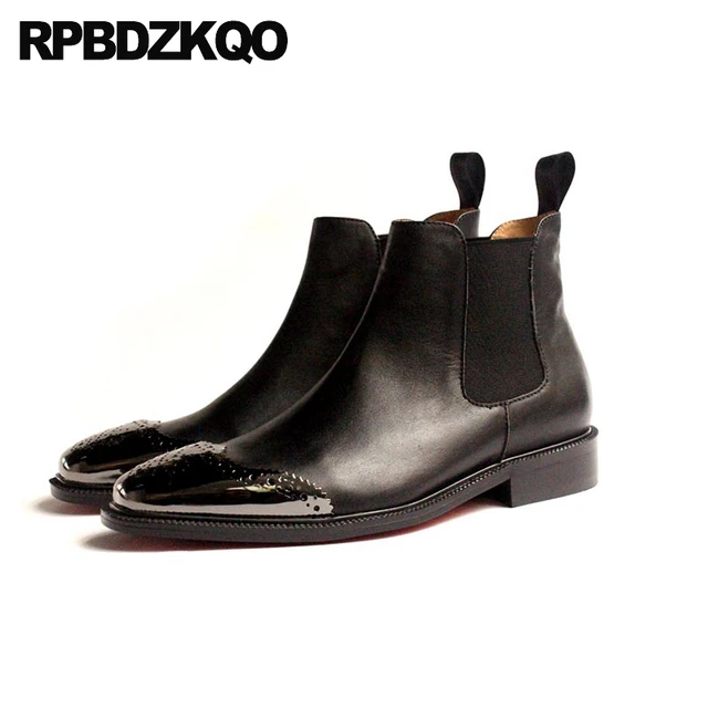 Square Toe Chelsea Plus Size Brogue Ankle Patchwork Men High Top Full Grain Leather Boots Shoes Party Dress Black Formal Booties Men s Boots AliExpress
