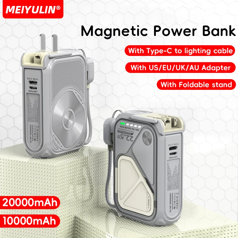 20000 mAh magnetischer kabelloser Powerbank-Ständer 10000 mAh tragbares USB-Kabel Schnellladung externer Akku für iPhone Samsung Xiaomi