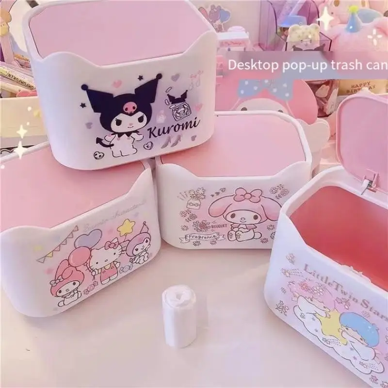 

Sanrio New Melody, милый настольный маленький мусорный бак, держатель для ручек, высокоточный прикроватный пресс для спальни с крышкой, мини-ведро для хранения
