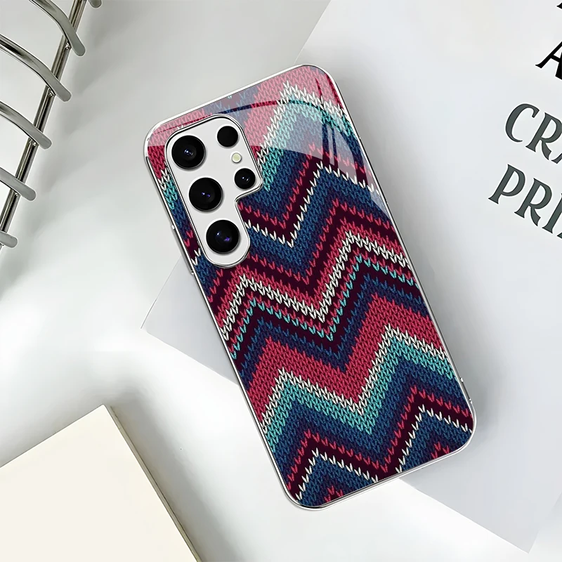 2D Knitted Texture Pattern Mobile Phone Case for Samsung S26 S25 S24 S23 S22 S21 S20 A56 A55Electroplated Glass Protective Cover view 2